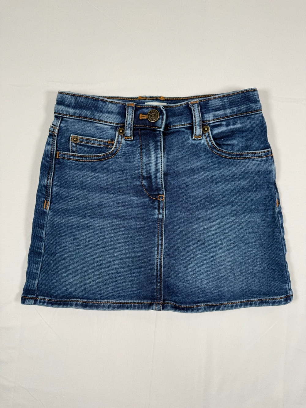CREWCUTS Girls Denim Mini Skirt Blue Adjustable Waist Size 6 Stretch Jean Skirt